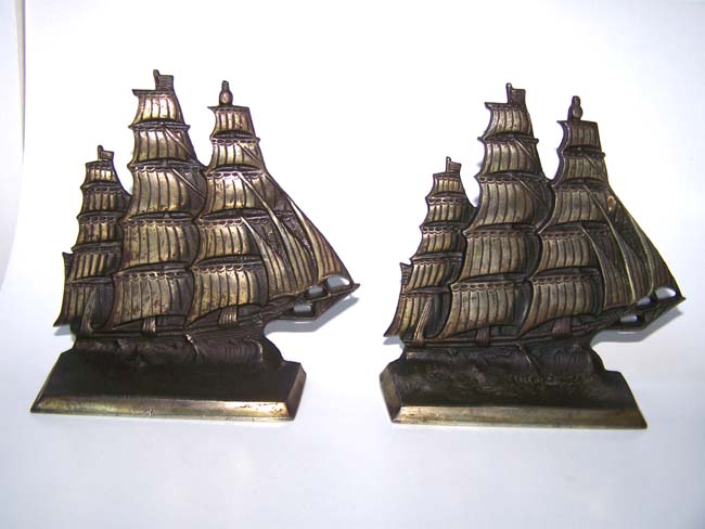 A pair of Antique Clipper Ship Bookends circa 1925